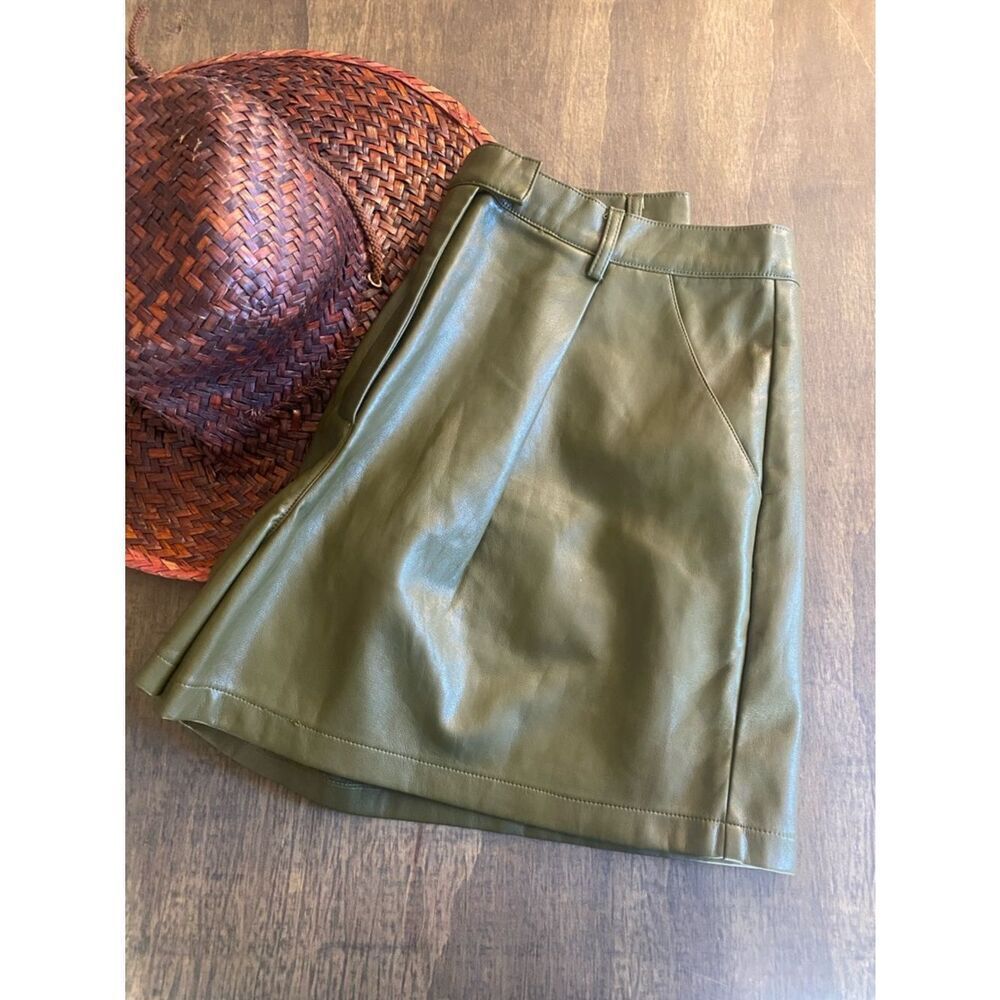 Nasty Gal Olive Green Faux Leather Shorts
